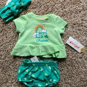 Cat & Jack Light Green Good Luck Charm Diaper Cover Set